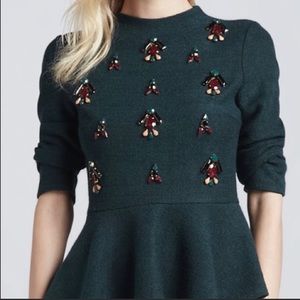 Dolce Vita Green Mimosa Peplum Jeweled Sweater Size Small